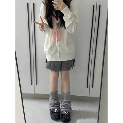 JK Uniforma Kardigani Ženski kaputi Studenti Elegantni Jednobojni pleteni dugih rukava Široki Japanski V-izrez Kauzalni Dnevni Ženski