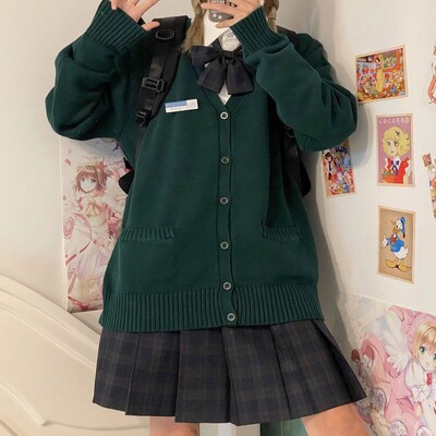 JK Uniforma Kardigani Ženski kaputi Studenti Elegantni Jednobojni pleteni dugih rukava Široki Japanski V-izrez Kauzalni Dnevni Ženski