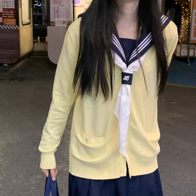 JK Uniforma Kardigani Ženski kaputi Studenti Elegantni Jednobojni pleteni dugih rukava Široki Japanski V-izrez Kauzalni Dnevni Ženski