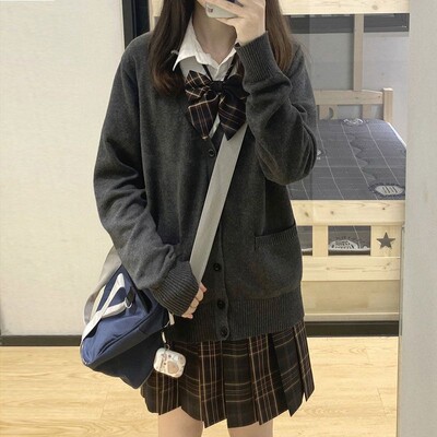 JK Uniforma Kardigani Ženski kaputi Studenti Elegantni Jednobojni pleteni dugih rukava Široki Japanski V-izrez Kauzalni Dnevni Ženski