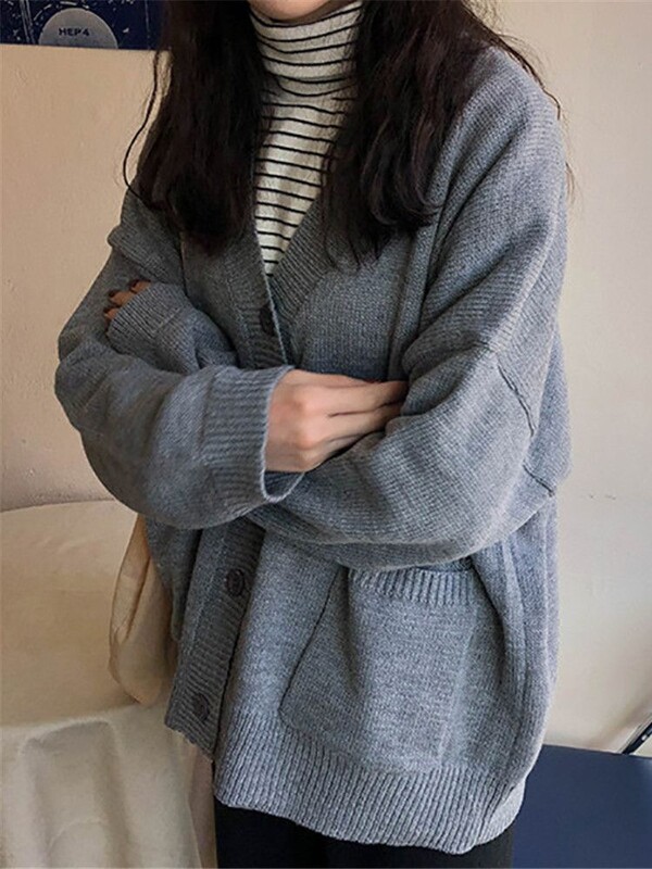 Džemperi Ženski pleteni kardigan V-izrez dugih rukava Modni pleteni ženski jesenski elegantni Zeleni Smeđi Crveni Bijeli Crni Sivi Ružičasti