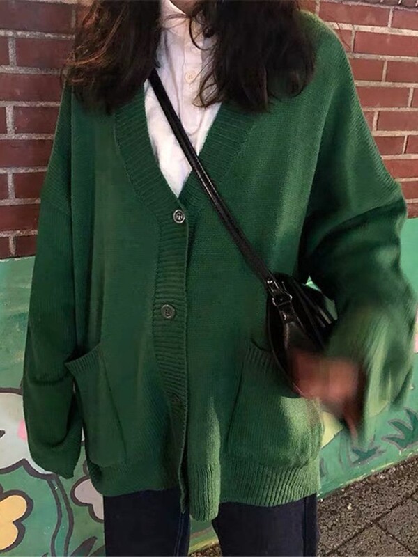 Džemperi Ženski pleteni kardigan V-izrez dugih rukava Modni pleteni ženski jesenski elegantni Zeleni Smeđi Crveni Bijeli Crni Sivi Ružičasti