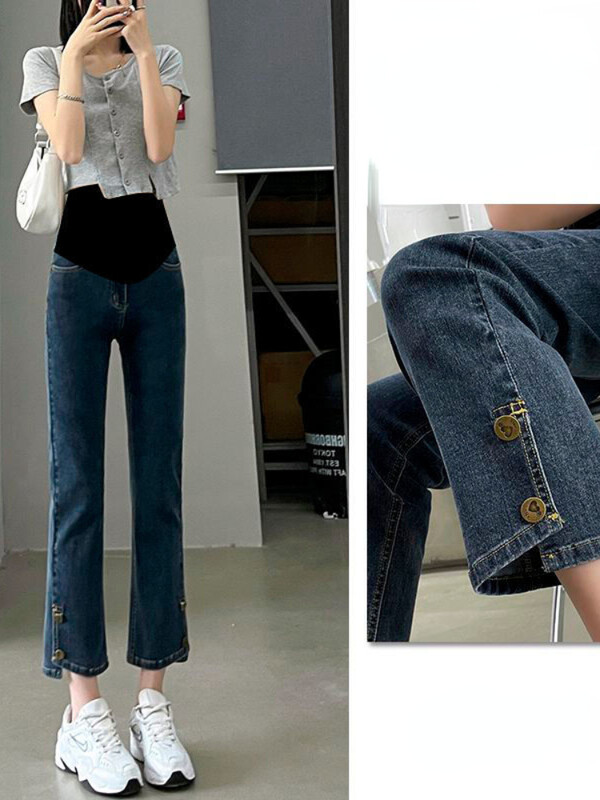 Grūtnieču džinsi grūtniecēm Vēdera bikses Grūtniecība Apģērbs Pavasaris Rudens Elastīgs Viduklis Džinsu Bikses Zili sieviešu džinsi