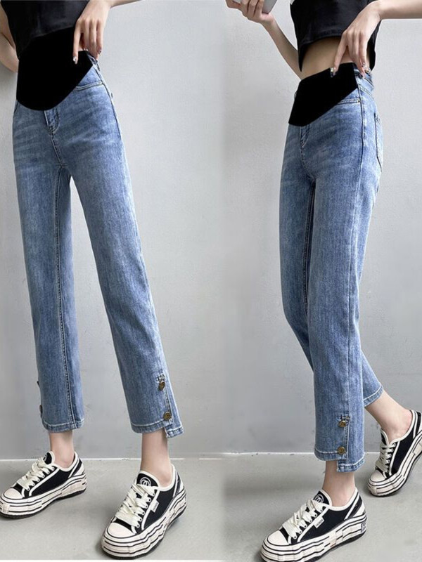 Grūtnieču džinsi grūtniecēm Vēdera bikses Grūtniecība Apģērbs Pavasaris Rudens Elastīgs Viduklis Džinsu Bikses Zili sieviešu džinsi