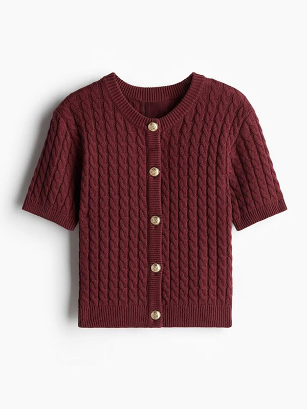 Elegantni pleteni kardigan s jednim kopčanjem Ženski ležerni pulover s O-izrezom i kratkim rukavima Džemper Jesen 2024. Ženska pletenina za sve vrste