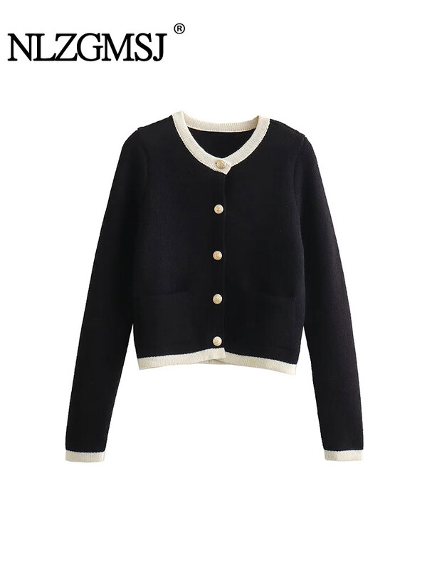 TRAF 2024 Jesen Skraćeni kardigani za žene Novi džemper s jednim kopčanjem Pleteni kardigani Ženski pleteni kaput dugih rukava