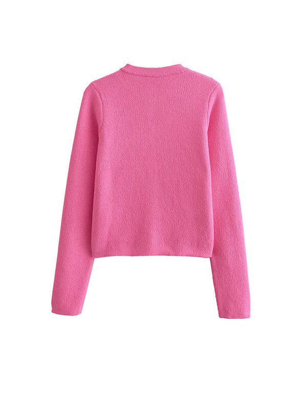 TRAF 2024 Sieviešu trikotāžas džemperis ar zelta pogām priekšpusē, kabatas ar garām piedurknēm sieviešu virsdrēbes, eleganti topi