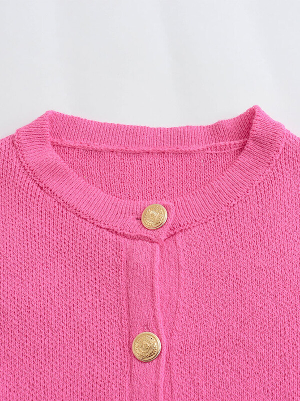 TRAF 2024 Sieviešu trikotāžas džemperis ar zelta pogām priekšpusē, kabatas ar garām piedurknēm sieviešu virsdrēbes, eleganti topi