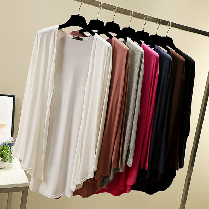 Modāls jaciņš ar garām piedurknēm Liela izmēra Vasaras pavasara brīvs ar gaisa kondicionētāju tops ar atvērtu priekšpusi saules necaurlaidīgs apģērbs