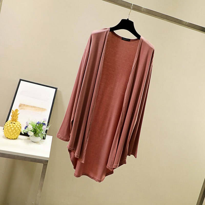 Modāls jaciņš ar garām piedurknēm Liela izmēra Vasaras pavasara brīvs ar gaisa kondicionētāju tops ar atvērtu priekšpusi saules necaurlaidīgs apģērbs