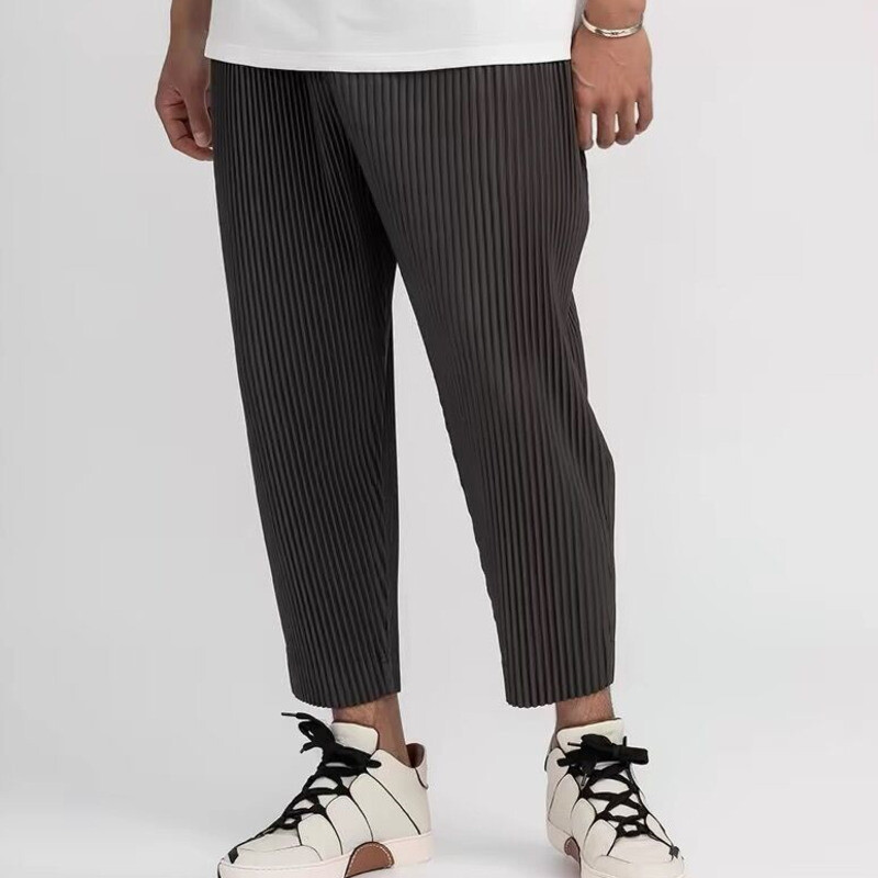 Ljetne plisirane hlače Muške modne sive crne ležerne hlače Muške japanske ulične široke ravne hlače Muške ledeno svilene hlače
