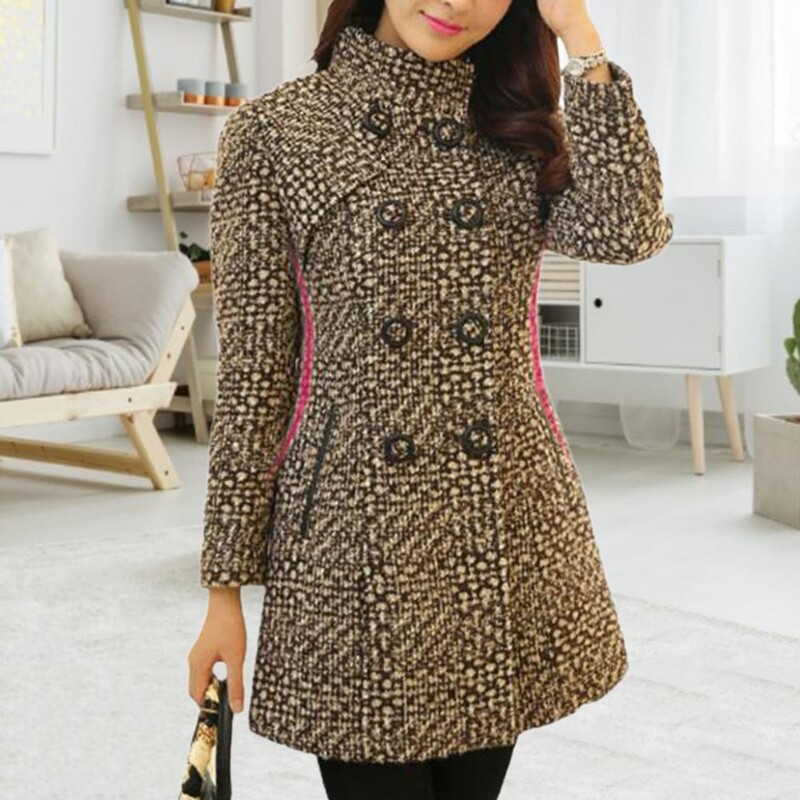 Jauns sieviešu vilnas maisījuma mētelis, ziema 2023. gada rudens modes elegants, rūtains rūtains mētelis, slaids, garš, tvīda vilnas sieviešu virsdrēbes