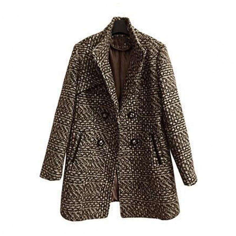 Jauns sieviešu vilnas maisījuma mētelis, ziema 2023. gada rudens modes elegants, rūtains rūtains mētelis, slaids, garš, tvīda vilnas sieviešu virsdrēbes