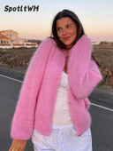 Cardigane tricotate Mohair, dulci, elegante, elegante, cu decolteu O, cu mâneci lungi, pulover 2024, toamna pentru femei, pulovere la modă