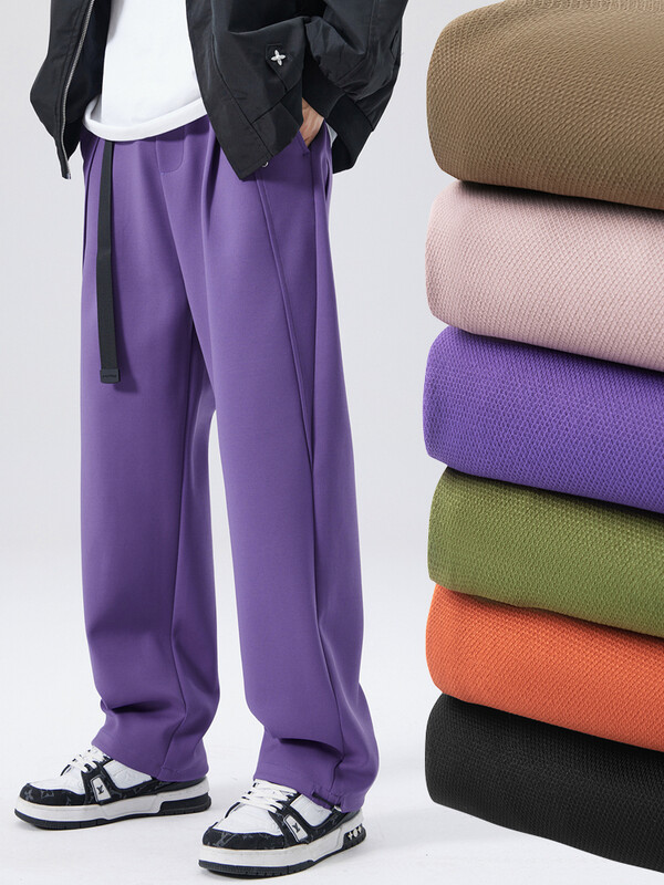 2023. Nove teške trenirke od 330G, muške korejske modne pletene ležerne široke hlače s trakom u struku, muške široke široke hlače s remenjem
