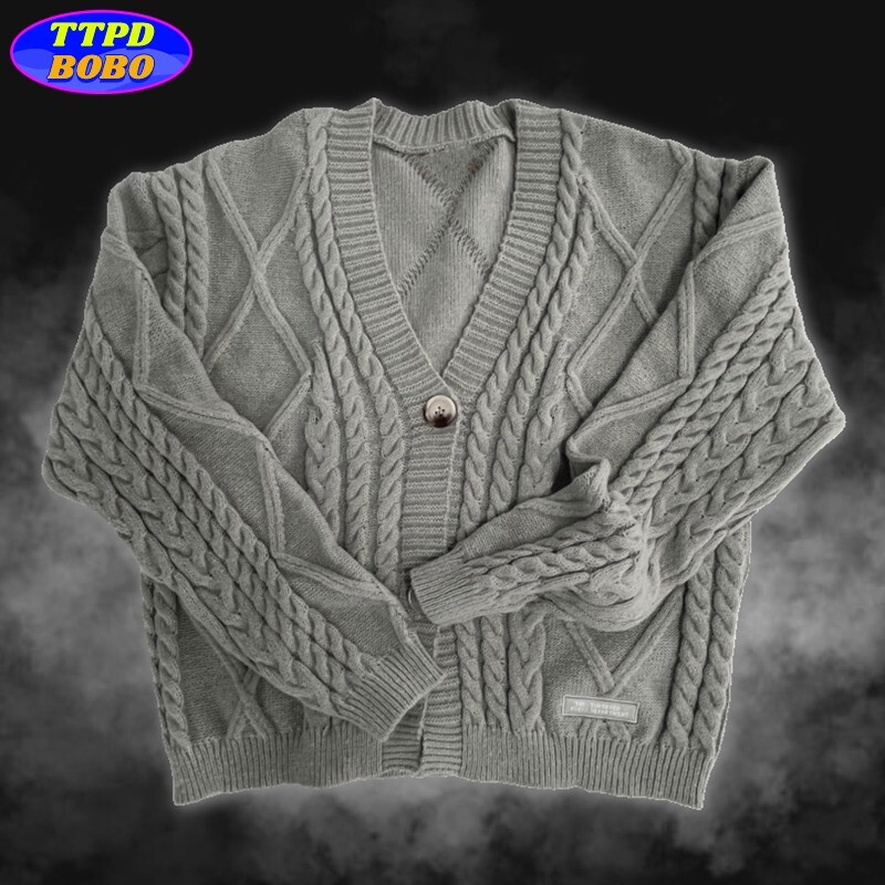 Jesenski pleteni ženski sivi kardigani dugih rukava s V-izrezom Zimski jakni džemper koji održava toplinu Modni jednobojni ležerni gornji dijelovi 2024.