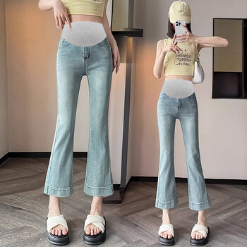 Έγκυος Summer Jeans Λεπτό Σχέδιο Τεντωμένο Εξωτερικό Φόρεμα Casual τζιν εγκυμοσύνης Παντελόνι καμπάνα