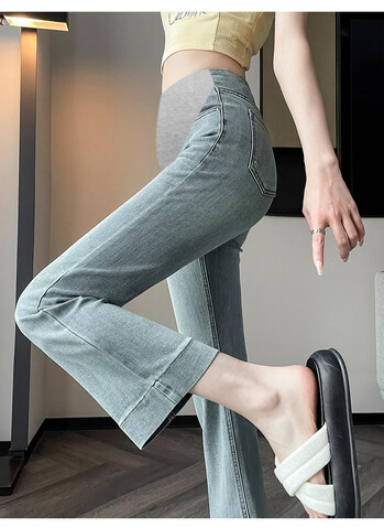 Έγκυος Summer Jeans Λεπτό Σχέδιο Τεντωμένο Εξωτερικό Φόρεμα Casual τζιν εγκυμοσύνης Παντελόνι καμπάνα