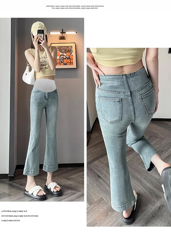 Έγκυος Summer Jeans Λεπτό Σχέδιο Τεντωμένο Εξωτερικό Φόρεμα Casual τζιν εγκυμοσύνης Παντελόνι καμπάνα