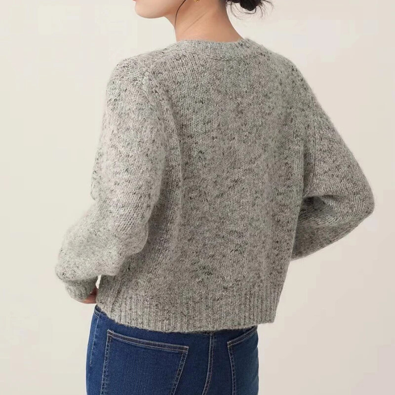 Őszi szürke kötött kardigán pulóver kabát női O-nyakú, hosszú ujjú, elegáns, tömör irodai pulóver gombok zsebes alkalmi pulóver téli