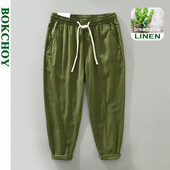 Proljeće ljeto Nove ležerne hlače s uzicom Muška odjeća Lanene i pamučne tanke prozračne jednobojne ravne hlače C3501