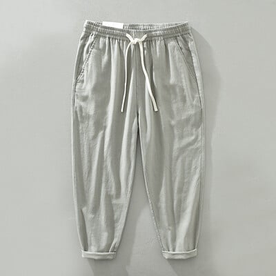 Proljeće ljeto Nove ležerne hlače s uzicom Muška odjeća Lanene i pamučne tanke prozračne jednobojne ravne hlače C3501