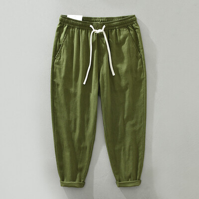 Proljeće ljeto Nove ležerne hlače s uzicom Muška odjeća Lanene i pamučne tanke prozračne jednobojne ravne hlače C3501