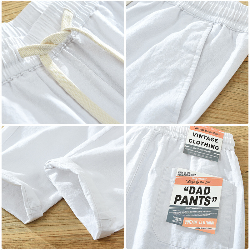 Proljeće ljeto Nove ležerne hlače s uzicom Muška odjeća Lanene i pamučne tanke prozračne jednobojne ravne hlače C3501