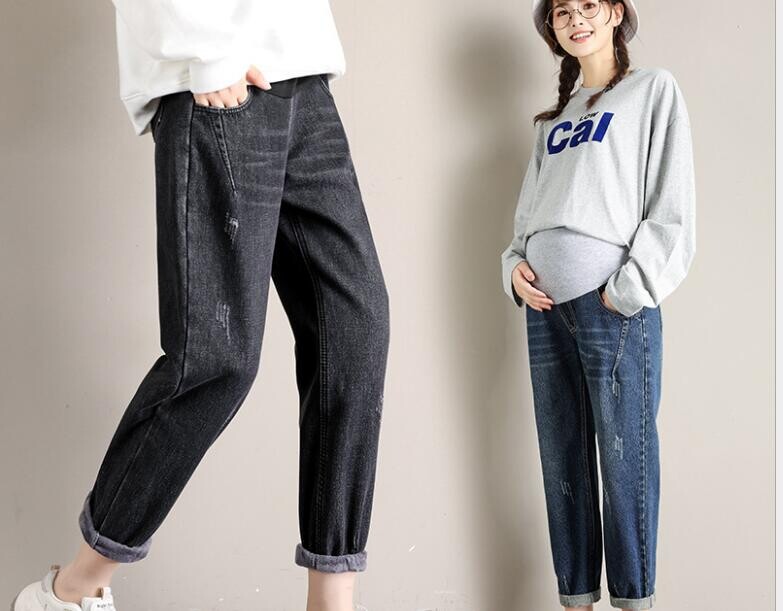 Нови дънкови дънки Панталони за бременни за бременни Дрехи панталони Бременни клинове Панталони Ретро дънки Панталони за бременни Дрехи