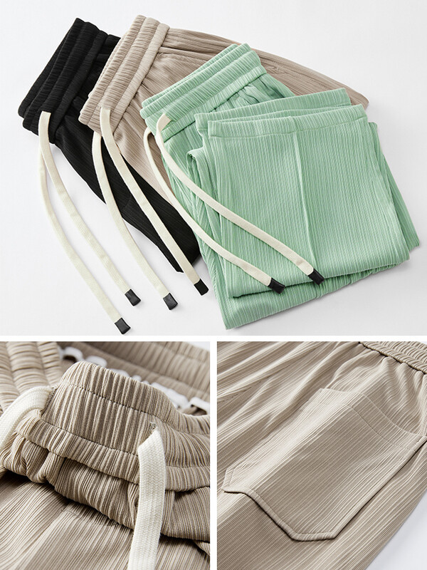 2024 Noua vară Pantaloni de trening cool pentru bărbați Pantaloni drepți casual de modă coreeană Pantaloni largi cu talie cu bandă semi-lată Pantaloni largi pentru bărbați