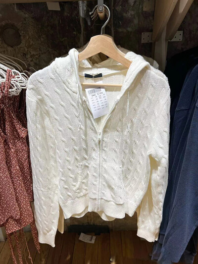 Solid Twist trikotāžas jaka ar kapuci sievietēm rudens ikdienišķa kokvilnas rievota apdare ar rāvējslēdzēju aiztaisāms džemperis Vintage ielas apģērbs, apgriezts mētelis