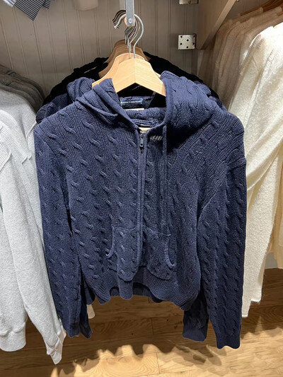 Solid Twist trikotāžas jaka ar kapuci sievietēm rudens ikdienišķa kokvilnas rievota apdare ar rāvējslēdzēju aiztaisāms džemperis Vintage ielas apģērbs, apgriezts mētelis