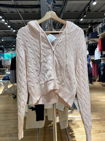 Solid Twist trikotāžas jaka ar kapuci sievietēm rudens ikdienišķa kokvilnas rievota apdare ar rāvējslēdzēju aiztaisāms džemperis Vintage ielas apģērbs, apgriezts mētelis