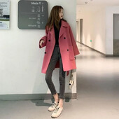 Pardesiu de lână, cu lungime medie, la modă, la modă, pentru femei, toamnă/iarnă 2023, nou sosire, stil coreean, șic casual