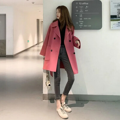 Pardesiu de lână, cu lungime medie, la modă, la modă, pentru femei, toamnă/iarnă 2023, nou sosire, stil coreean, șic casual