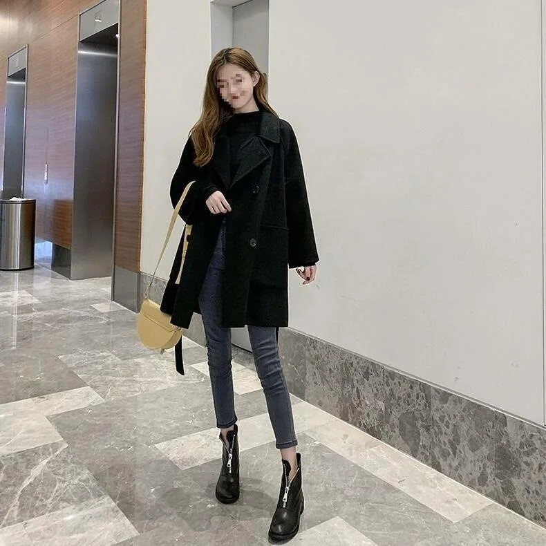 Pardesiu de lână, cu lungime medie, la modă, la modă, pentru femei, toamnă/iarnă 2023, nou sosire, stil coreean, șic casual
