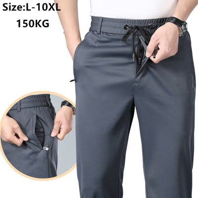 Pantaloni de vară 9XL Bărbați Largi Drepți Plus Size 8XL 7XL 6XL Largi 150KG Întinși Office Blue Elastic Pantaloni de afaceri pentru bărbați