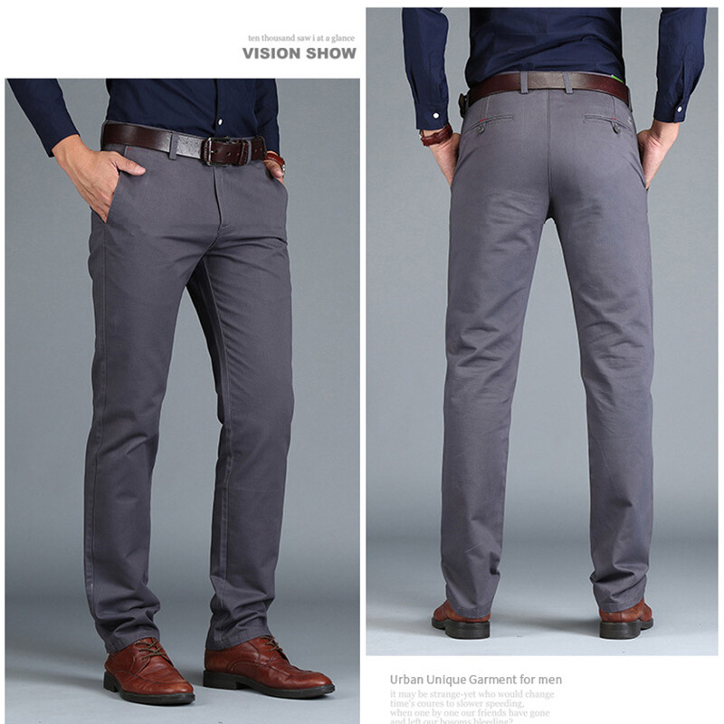 Jaunas vīriešu bikses taisnas, brīvas ikdienas bikses liela izmēra kokvilnas modes vīriešu lietišķās uzvalka bikses zaļas brūnas pelēkas