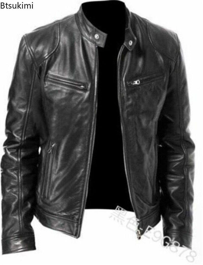 2024 Kožna motociklistička jakna Muški uski kratki kaput i ovratnik PU jakne Jesen Zima Kožni kaput otporan na vjetar Blazer Muški sakoi 5XL