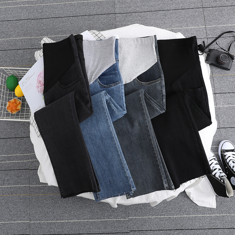 Nėščioms moterims skirti džinsai pavasariniai drabužiai nėščioms moterims, 2022 m. Nauja mada, vientisa medvilnė, palaikanti pilvą, nėštumą, nešioti kelnes