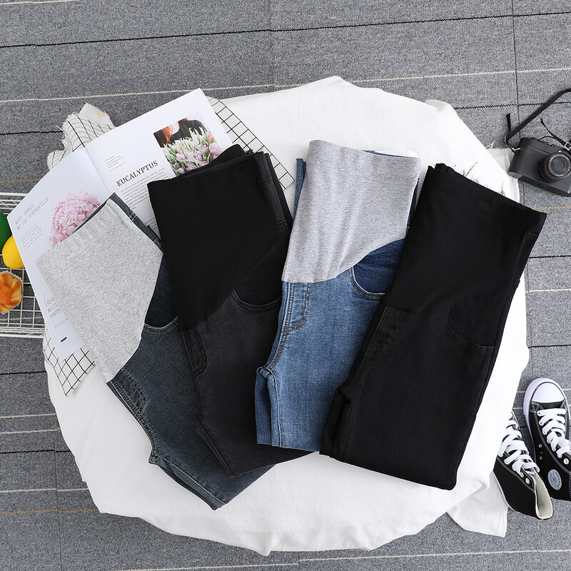 Nėščioms moterims skirti džinsai pavasariniai drabužiai nėščioms moterims, 2022 m. Nauja mada, vientisa medvilnė, palaikanti pilvą, nėštumą, nešioti kelnes