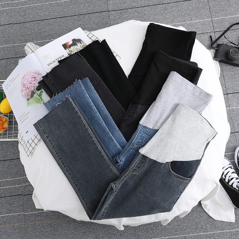 Nėščioms moterims skirti džinsai pavasariniai drabužiai nėščioms moterims, 2022 m. Nauja mada, vientisa medvilnė, palaikanti pilvą, nėštumą, nešioti kelnes