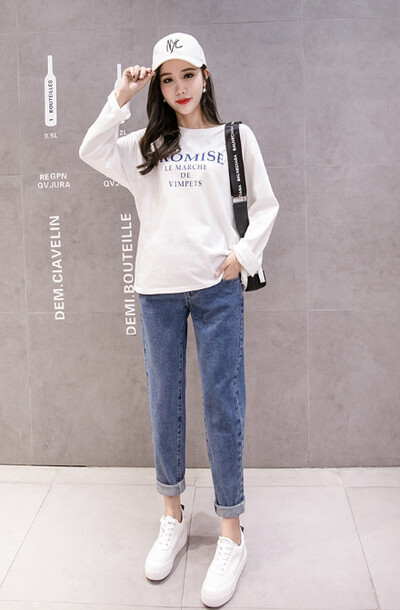 Tiesūs džinsai Nėštumo pilvo kelnės Motinystės rūbai nėščiosioms Vaikino kelnės aukštu juosmeniu Kelnės Laisvi džinsai