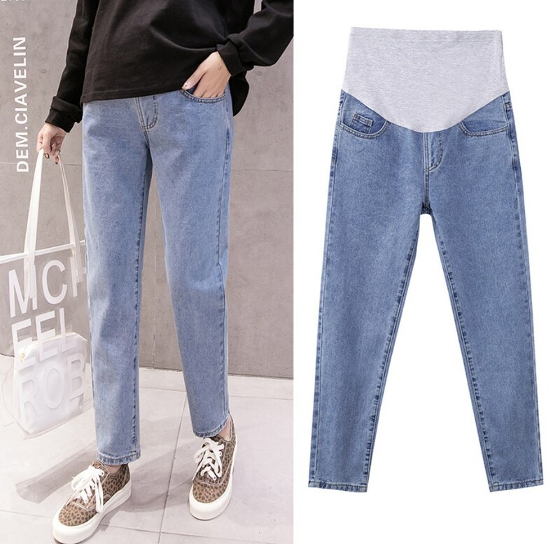 Tiesūs džinsai Nėštumo pilvo kelnės Motinystės rūbai nėščiosioms Vaikino kelnės aukštu juosmeniu Kelnės Laisvi džinsai