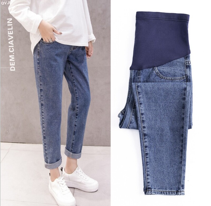 Tiesūs džinsai Nėštumo pilvo kelnės Motinystės rūbai nėščiosioms Vaikino kelnės aukštu juosmeniu Kelnės Laisvi džinsai
