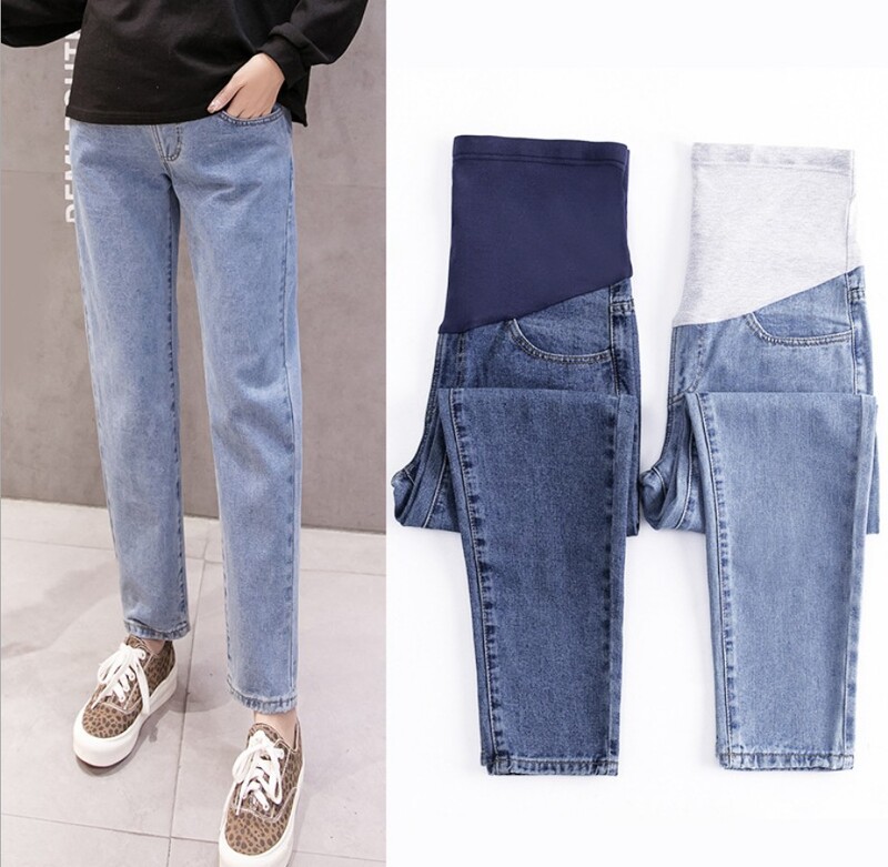 Tiesūs džinsai Nėštumo pilvo kelnės Motinystės rūbai nėščiosioms Vaikino kelnės aukštu juosmeniu Kelnės Laisvi džinsai