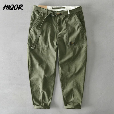 Pantaloni casual pentru bărbați, marca HIQOR, 100% bumbac, primăvara 2024, pentru bărbați, la modă, cu cataramă de metal, pantaloni cargo, pantaloni hip hop, pantaloni pentru bărbați, 28-38