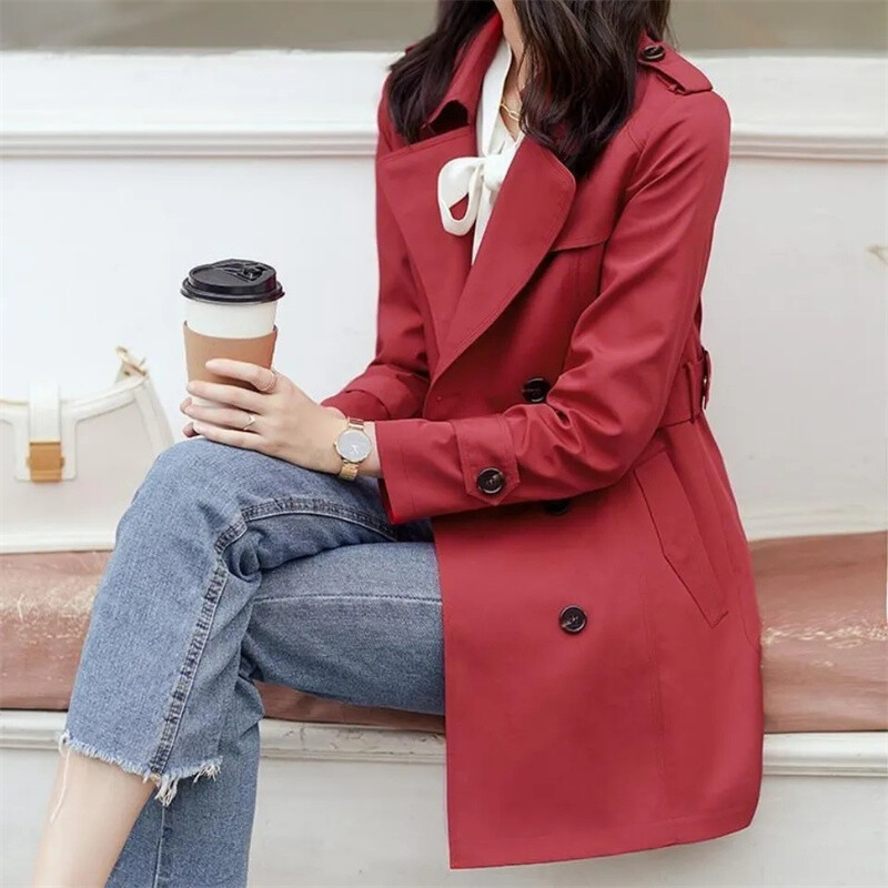 Ženska NOVA korejska modna kratka jakna 2024. Proljeće Jesen Kaput s vjetrovkom na rever Ženska jednobojna odjeća za slobodno vrijeme