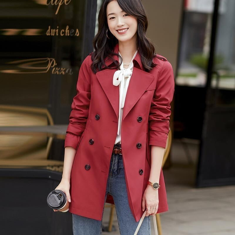 Ženska NOVA korejska modna kratka jakna 2024. Proljeće Jesen Kaput s vjetrovkom na rever Ženska jednobojna odjeća za slobodno vrijeme