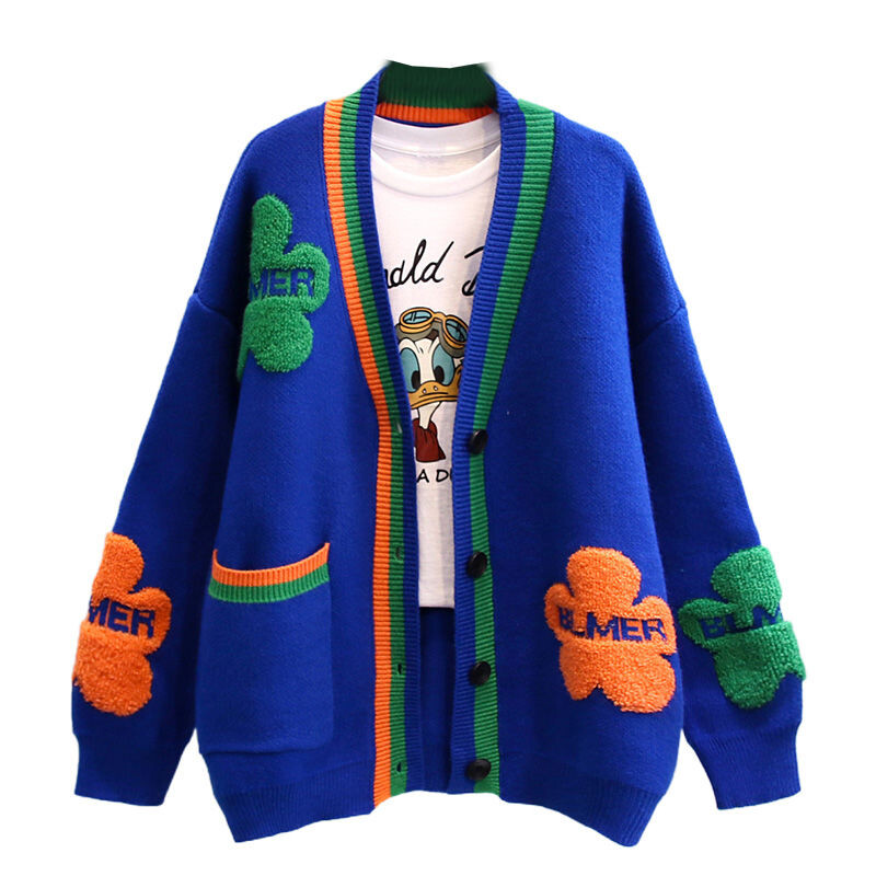 Modni ženski pleteni džemperi Kaput Jesen Zima Korejski dugih rukava V-izrez Džepovi Kardigani s gumbima Ulična odjeća Ležerni Džersej